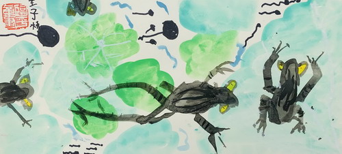 池塘蛙叫三两声创意画获奖