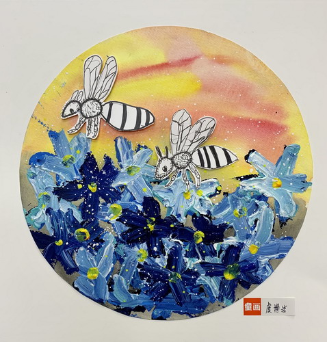 蜜蜂采蜜手绘画简单好看