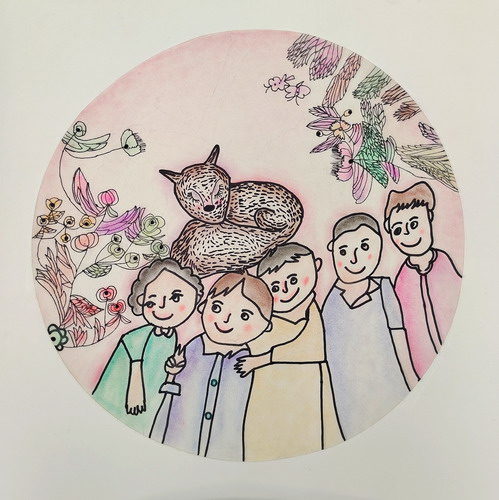 幸福一家人绘画作品