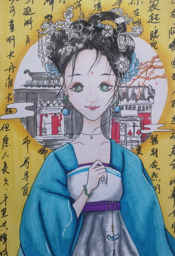 佳人有约创意画简单好看