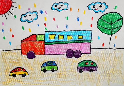 行驶的汽车手绘画