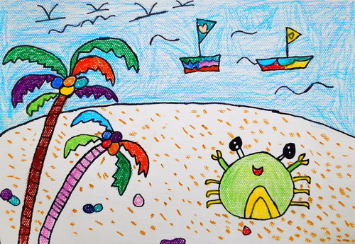 沙滩上绘画作品