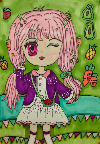 水果女孩画画图片