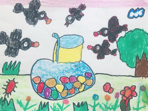 小乌鸦喝水绘画作品