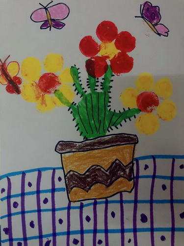 美丽的仙人掌花儿童画获奖