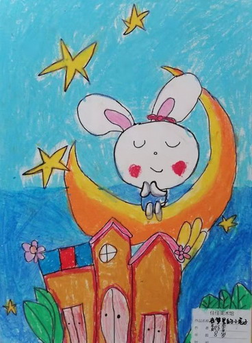 在梦里的小兔子手绘画图片