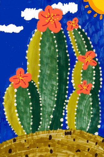 沙漠中的仙人掌绘画漂亮