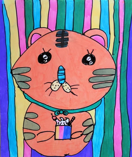 爱吃蛋糕的老虎绘画作品