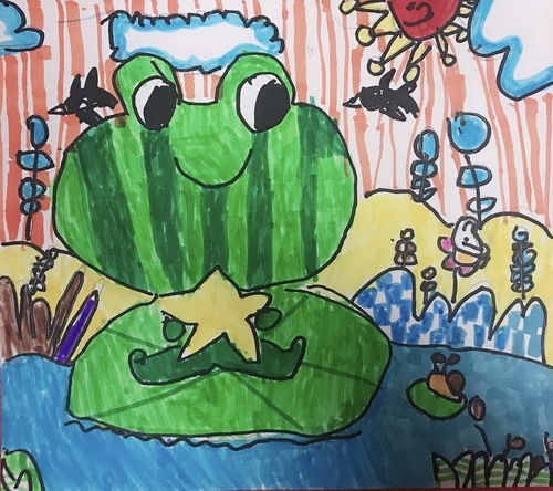 池塘里的青蛙创意画