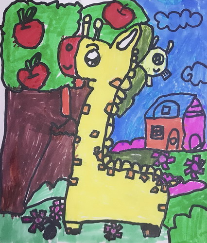 开心的长颈鹿儿童画一等奖