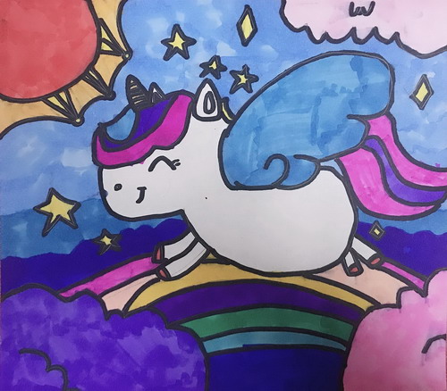 开心的独角兽创意画