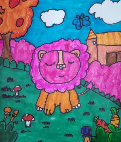 粉色小狮子创意画获奖