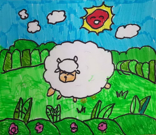 可爱小绵羊儿童绘画获奖