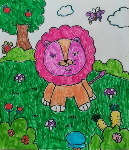 休息的小狮子创意画获奖