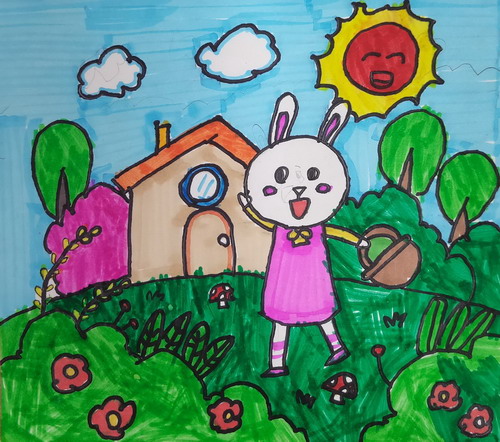 小白兔的野餐绘画漂亮