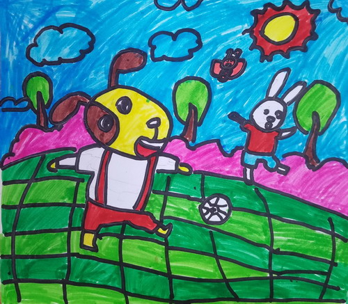 快乐足球赛儿童画创意