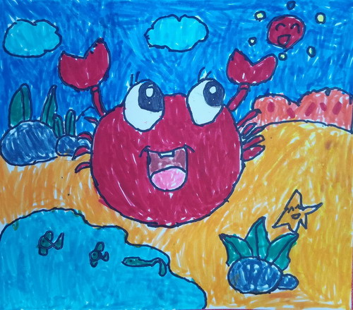 欢乐小螃蟹创意画简单好看
