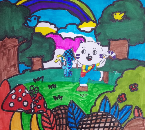 小猫的野餐画画简单