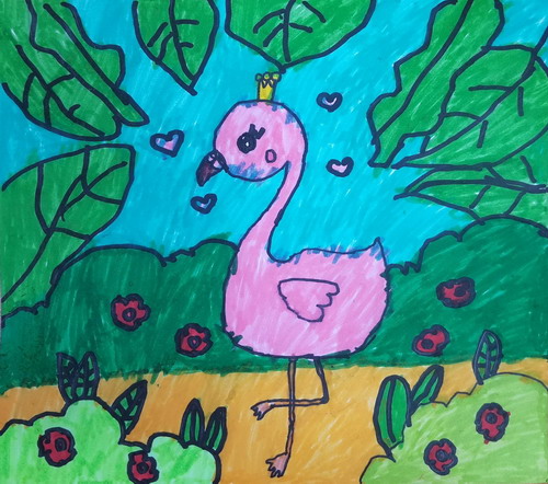 漂亮火烈鸟儿童绘画