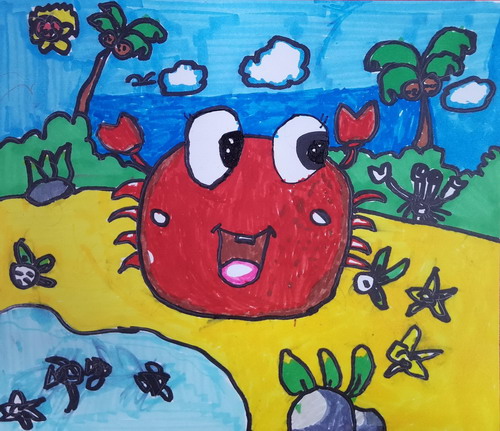 沙滩小螃蟹画简单好看