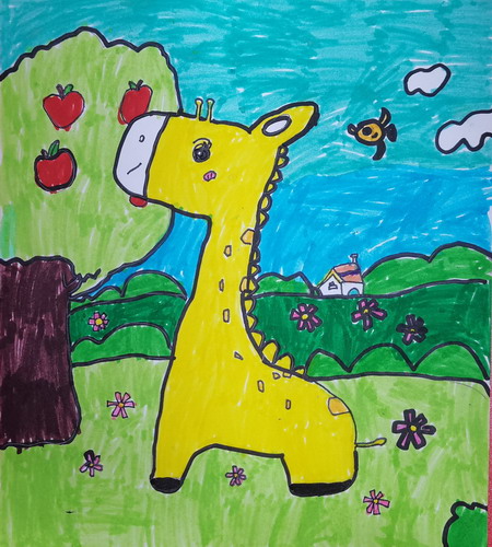 欢快的长颈鹿画画简单