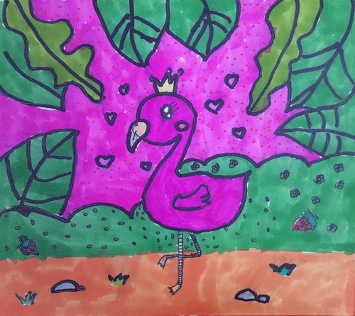 可爱火烈鸟创意画获奖