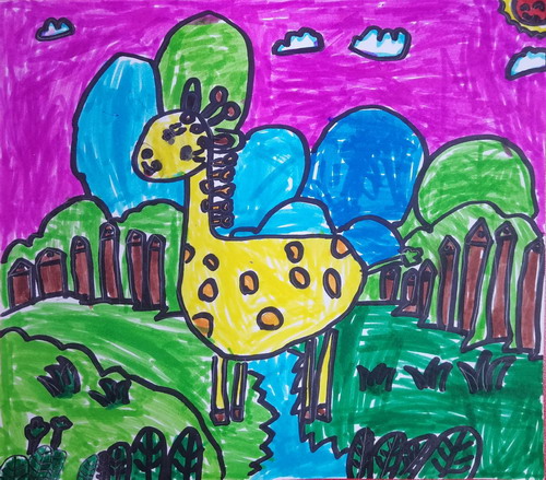 欢乐长颈鹿儿童画