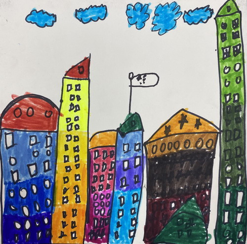 七彩城市绘画图片