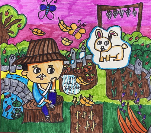 守株待兔儿童绘画
