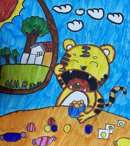 老虎吃糖手绘画简单好看