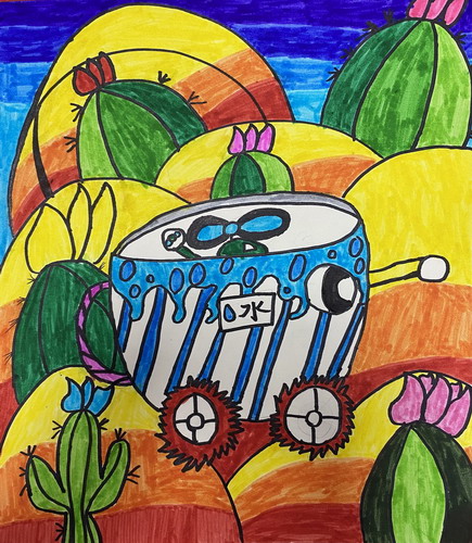 沙漠移动水厂手绘画简单好看