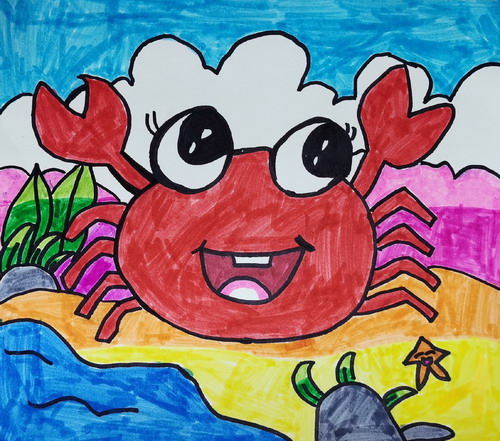 沙滩一景儿童画创意