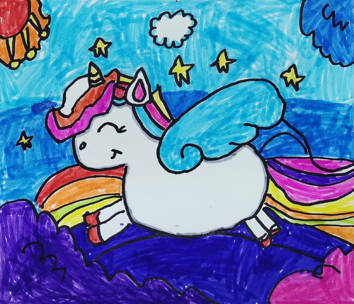 彩虹独角兽儿童绘画一等奖
