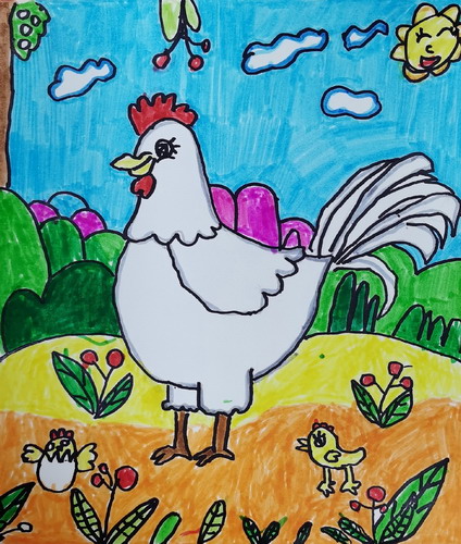 小鸡家族儿童绘画一等奖