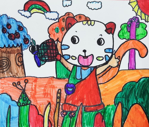 捕蝴蝶的小猫咪绘画获奖