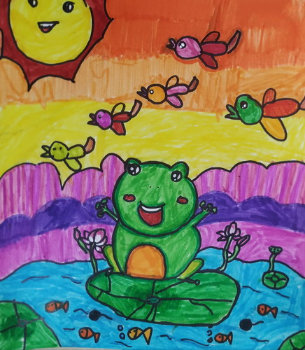 唱歌的小青蛙儿童绘画一等奖