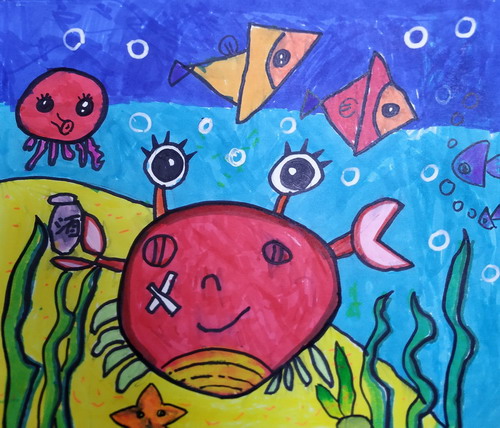 海底的小螃蟹创意画