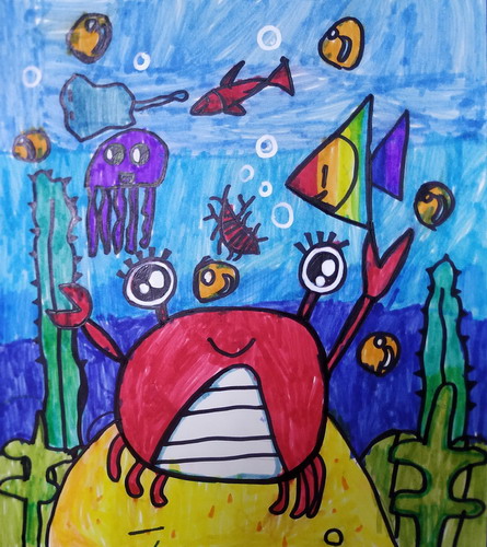 快乐的小螃蟹儿童绘画获奖