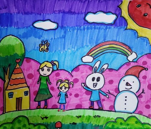 快乐的小朋友手绘画图片