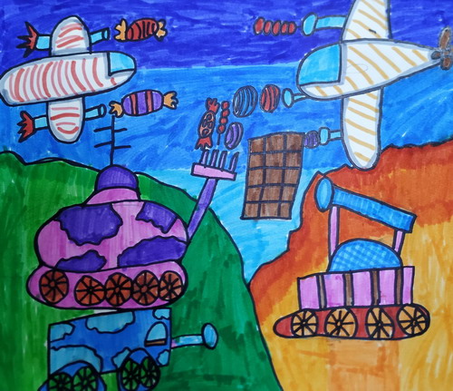 坦克糖果大战儿童绘画