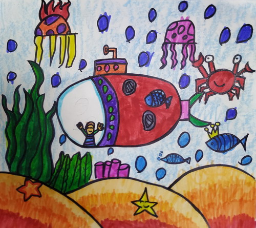 海底潜艇绘画图片