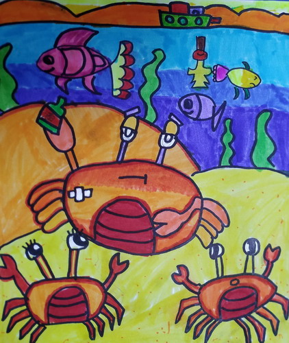 三只小螃蟹创意画