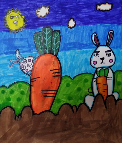 小兔子拔萝卜儿童画创意