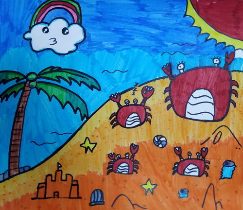 海边螃蟹儿童画获奖