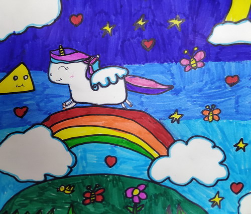 彩虹上的独角兽画简单好看