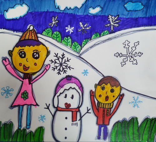堆雪人儿童画图片