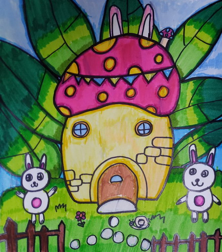 小兔子的蘑菇房屋绘画获奖