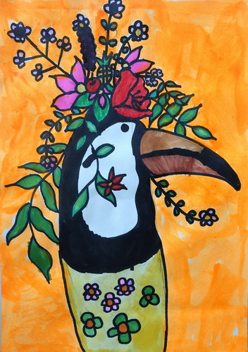 美丽的大嘴鸟手绘画简单好看