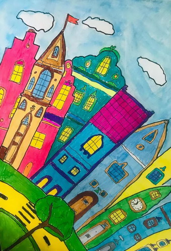 七彩小镇儿童画一等奖