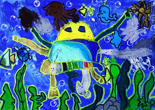 海底吸尘器手绘画简单好看